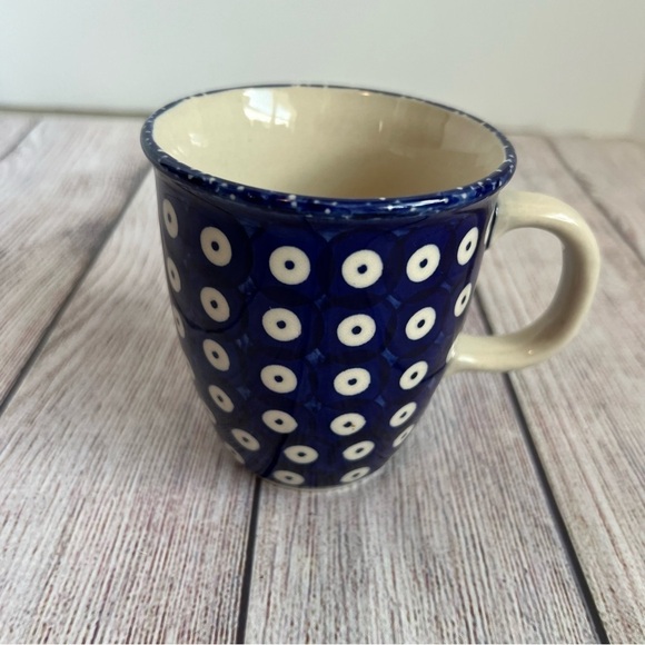 Polish Pottery Boleslawiec Blue Polka Dot Mug - Picture 1 of 5